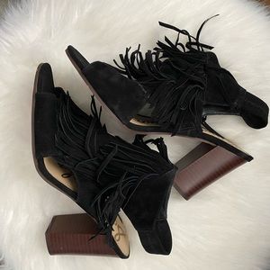 Sam Edelman fringe open toe booties